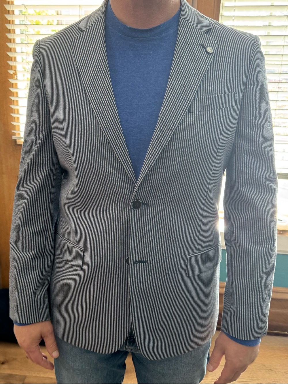 Spring Classic Seersucker 40R Nautica Brielle Sport Coat NWOT Navy white stripes